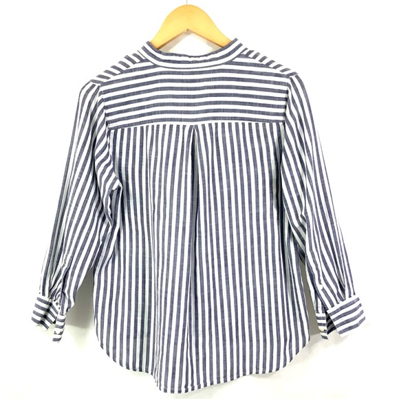 MADEWELL Striped Terrace Lace-Up Long Sleeve Top Blue White Size Small F26 - Picture 6 of 11